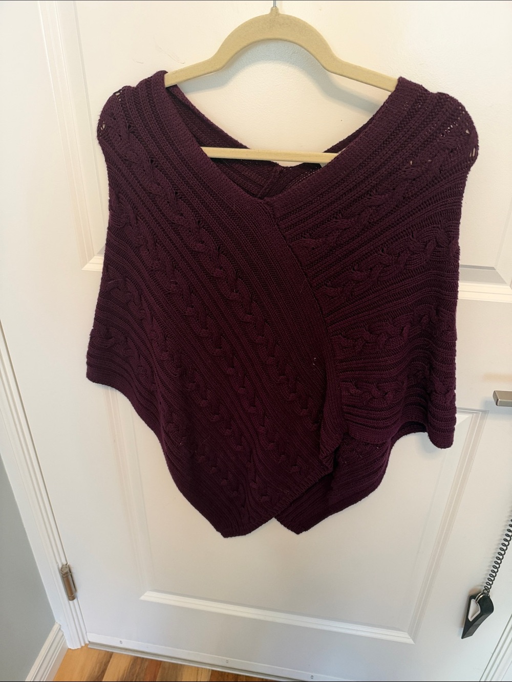 LOFT Plum Cable Knit Poncho Sweater
